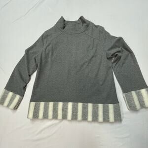 Trisha Tyler Women’s M Gray Sweater Top Mock Turtleneck Fuzzy Cuffs